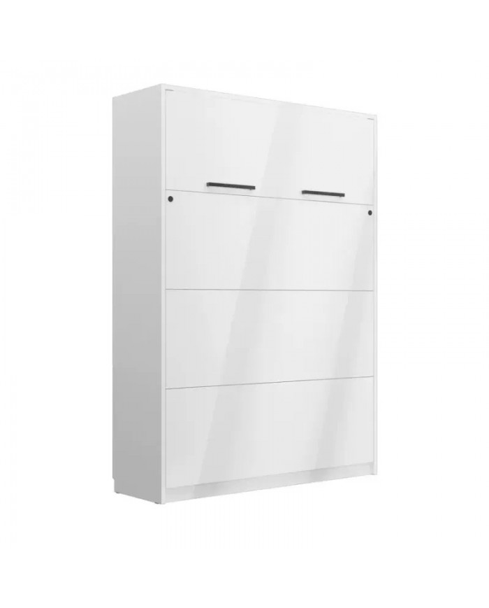 Armoire lit escamotable relevable vertical 140x200 cm blanc brillant DELUXE