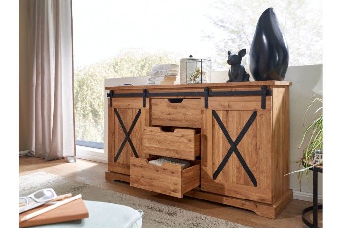 Commode STRONGWOOD II 150 cm  —  La Commode originelle  en chêne massif & esprit industriel : une qualité