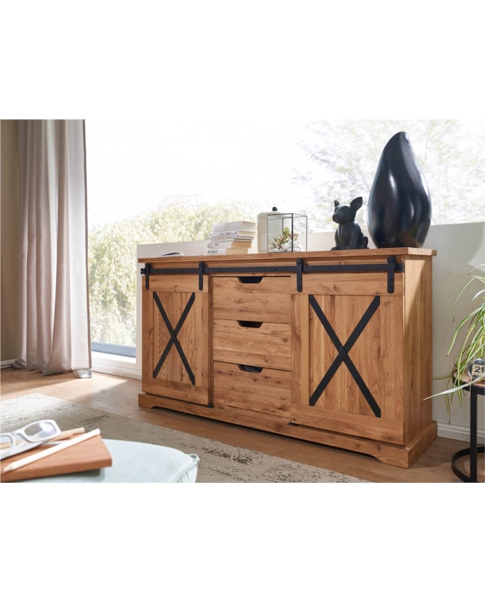 Commode STRONGWOOD II 150 cm  —  La Commode originelle  en chêne massif & esprit industriel : une qualité