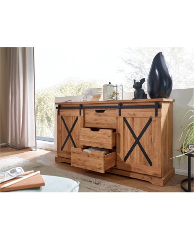Commode STRONGWOOD II 150 cm  —  La Commode originelle  en chêne massif & esprit industriel : une qualité