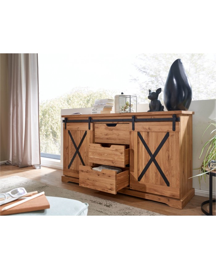 Commode STRONGWOOD II 150 cm  —  La Commode originelle  en chêne massif & esprit industriel : une qualité