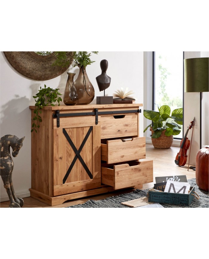 Commode STRONGWOOD 100 cm I  100 % BOIS MASSIF  : La Commode originelle  en chêne massif & esprit industriel