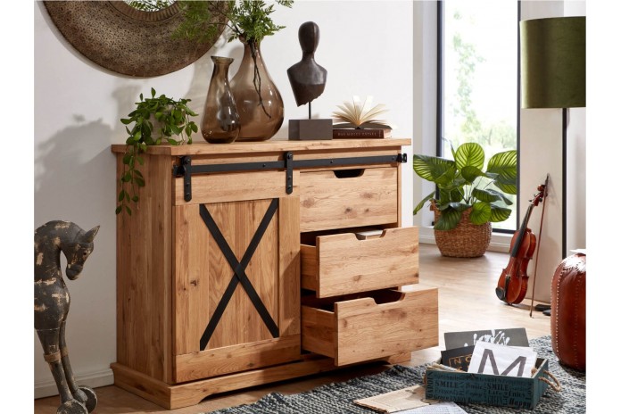 Commode STRONGWOOD 100 cm I  100 % BOIS MASSIF  : La Commode originelle  en chêne massif & esprit industriel