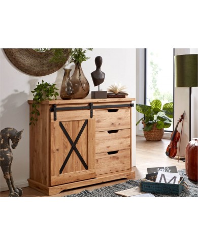 Commode STRONGWOOD 100 cm I  100 % BOIS MASSIF  : La Commode originelle  en chêne massif & esprit industriel