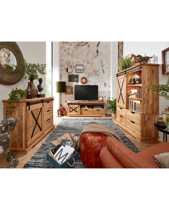Commode STRONGWOOD 100 cm I  100 % BOIS MASSIF  : La Commode originelle  en chêne massif & esprit industriel