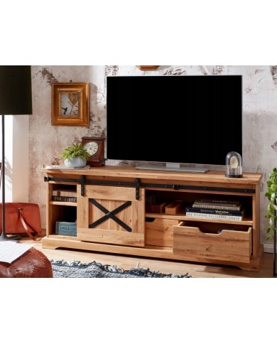 Meuble TV STRONGWOOD I 150 cm – STYLE INDUSTRIEL HAUT DE GAMME • 100 % CHENE MASSIF • MEUBLE LIVRÉ MONTÉ