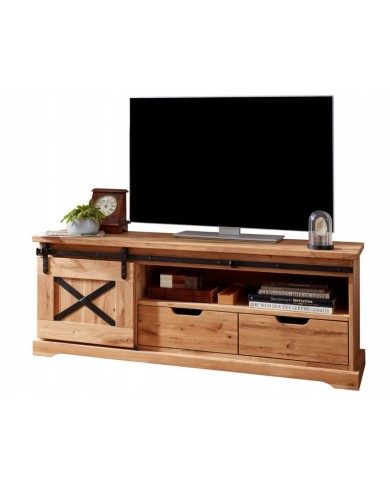 Meuble TV STRONGWOOD I 150 cm – STYLE INDUSTRIEL HAUT DE GAMME • 100 % CHENE MASSIF • MEUBLE LIVRÉ MONTÉ