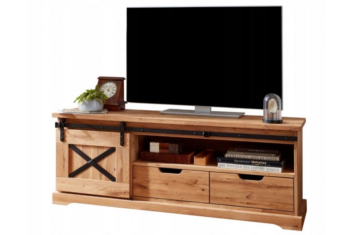 Meuble TV STRONGWOOD I 150 cm – STYLE INDUSTRIEL HAUT DE GAMME • 100 % CHENE MASSIF • MEUBLE LIVRÉ MONTÉ