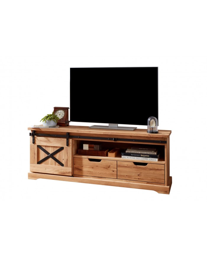 Meuble TV STRONGWOOD I 150 cm – STYLE INDUSTRIEL HAUT DE GAMME • 100 % CHENE MASSIF • MEUBLE LIVRÉ MONTÉ