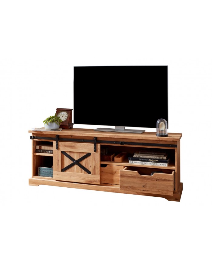 Meuble TV STRONGWOOD I 150 cm – STYLE INDUSTRIEL HAUT DE GAMME • 100 % CHENE MASSIF • MEUBLE LIVRÉ MONTÉ