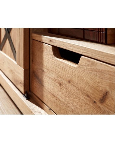 Meuble TV STRONGWOOD I 150 cm – STYLE INDUSTRIEL HAUT DE GAMME • 100 % CHENE MASSIF • MEUBLE LIVRÉ MONTÉ