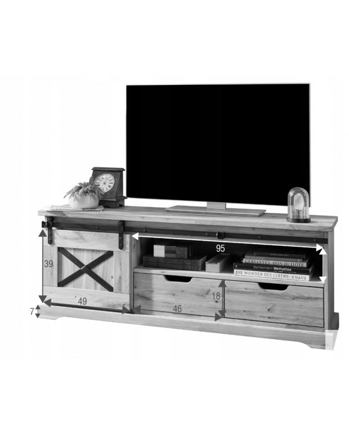 Meuble TV STRONGWOOD I 150 cm – STYLE INDUSTRIEL HAUT DE GAMME • 100 % CHENE MASSIF • MEUBLE LIVRÉ MONTÉ