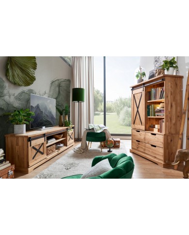 Meuble TV STRONGWOOD I 150 cm – STYLE INDUSTRIEL HAUT DE GAMME • 100 % CHENE MASSIF • MEUBLE LIVRÉ MONTÉ