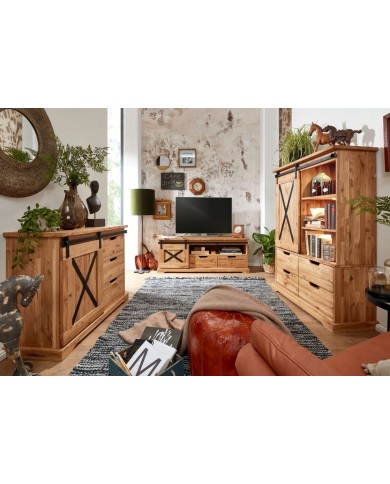 Meuble TV STRONGWOOD I 150 cm – STYLE INDUSTRIEL HAUT DE GAMME • 100 % CHENE MASSIF • MEUBLE LIVRÉ MONTÉ