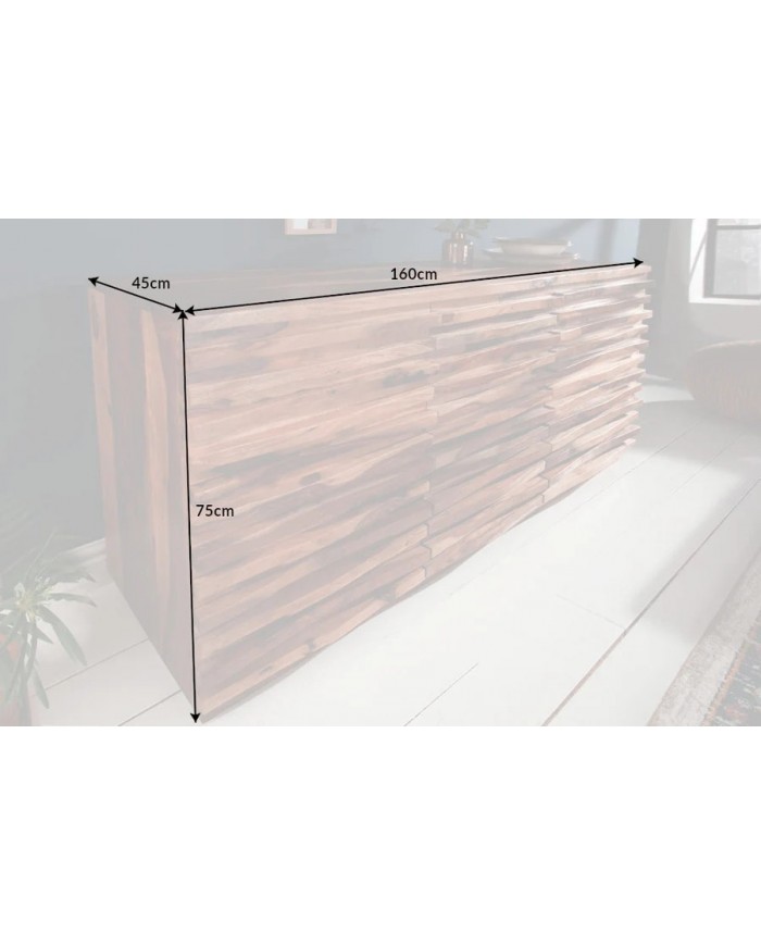 Commode buffet bois massif de sheesham 2 portes et 3 tiroirs 160 cm Monolith