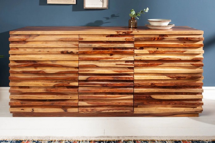 Commode buffet bois massif de sheesham 2 portes et 3 tiroirs 160 cm Monolith