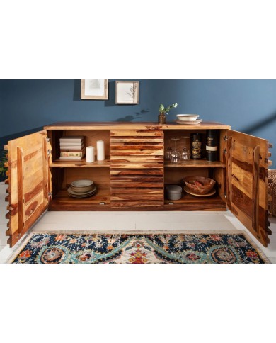 Commode buffet bois massif de sheesham 2 portes et 3 tiroirs 160 cm Monolith