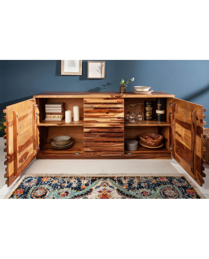 Commode buffet bois massif de sheesham 2 portes et 3 tiroirs 160 cm Monolith