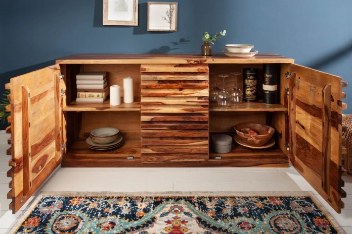 Commode buffet bois massif de sheesham 2 portes et 3 tiroirs 160 cm Monolith