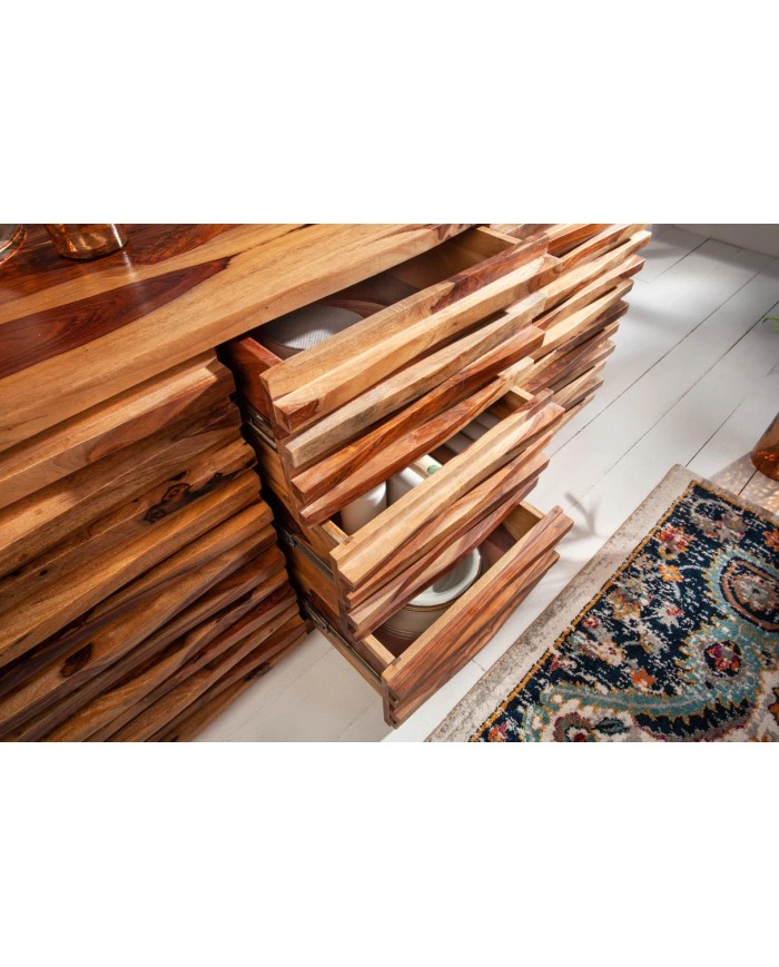 Commode buffet bois massif de sheesham 2 portes et 3 tiroirs 160 cm Monolith