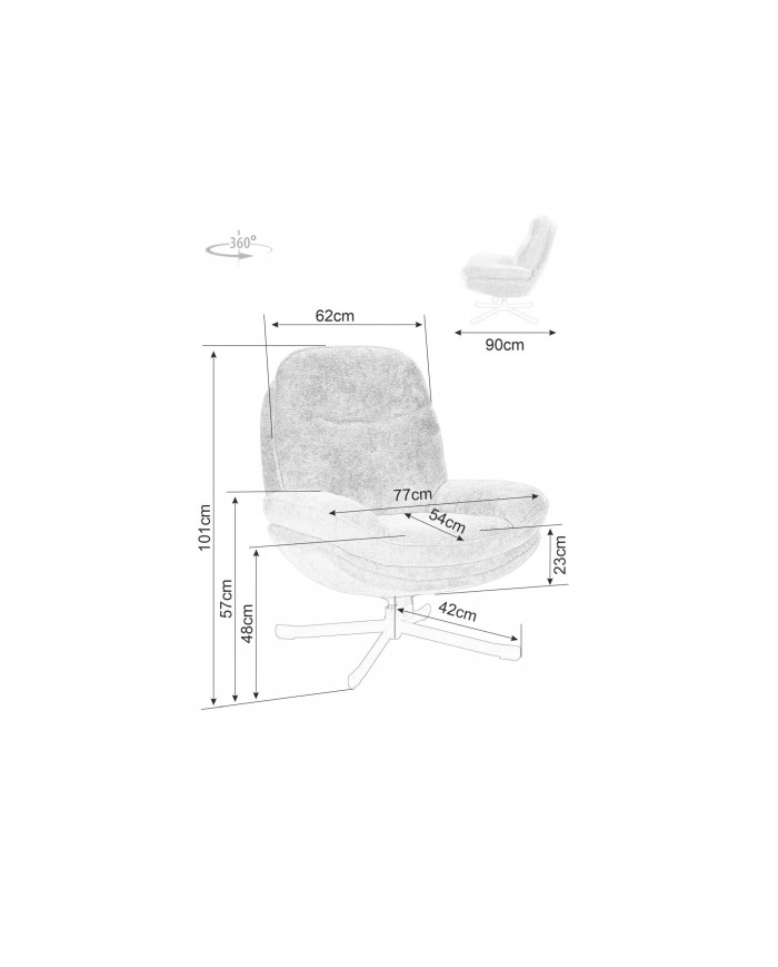 Fauteuil rotatif à 360° avec dossier inclinable design ultra confort Harper
