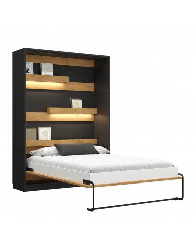 Lit escamotable vertical 120×200 chêne lancelot & noir DELUXE | Mobili & Co