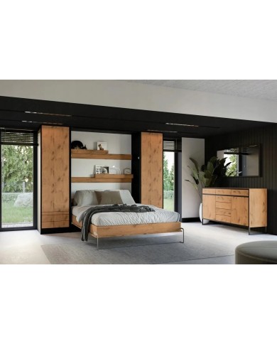 Lit escamotable vertical 120×200 chêne lancelot & noir DELUXE | Mobili & Co