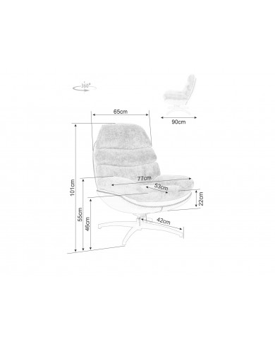 Fauteuil rotatif à 360° avec dossier inclinable design ultra confort Iselle