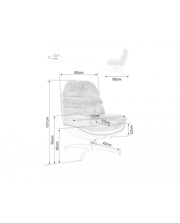 Fauteuil rotatif à 360° avec dossier inclinable design ultra confort Iselle