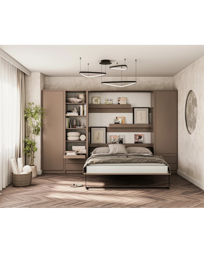Lit escamotable 120×200 vertical taupe exclusif | DELUXE