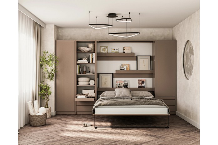 Lit escamotable 120×200 vertical taupe exclusif | DELUXE