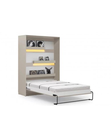 Lit escamotable 120×200 vertical taupe exclusif | DELUXE
