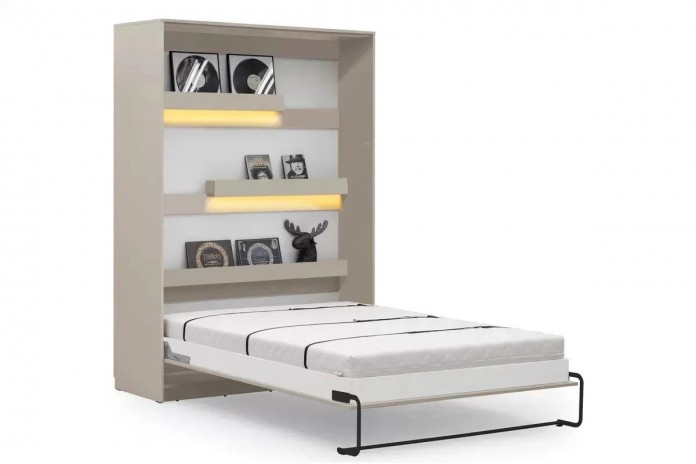 Lit escamotable 120×200 vertical taupe exclusif | DELUXE