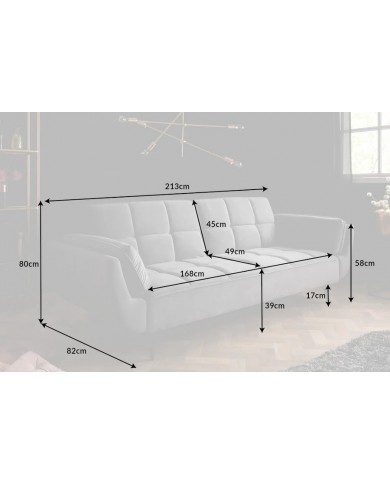 Canapé-Lit Convertible TITAN 215 cm – Tissu Velours Gris avec Accoudoirs – Sofa Design et Confortable