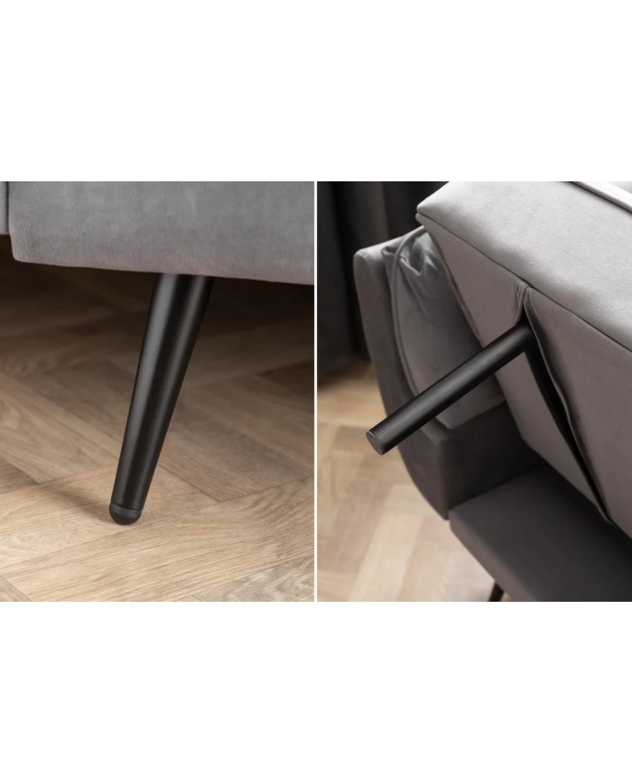 Canapé-Lit Convertible TITAN 215 cm – Tissu Velours Gris avec Accoudoirs – Sofa Design et Confortable