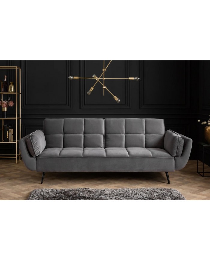 Canapé-Lit Convertible TITAN 215 cm – Tissu Velours Gris avec Accoudoirs – Sofa Design et Confortable