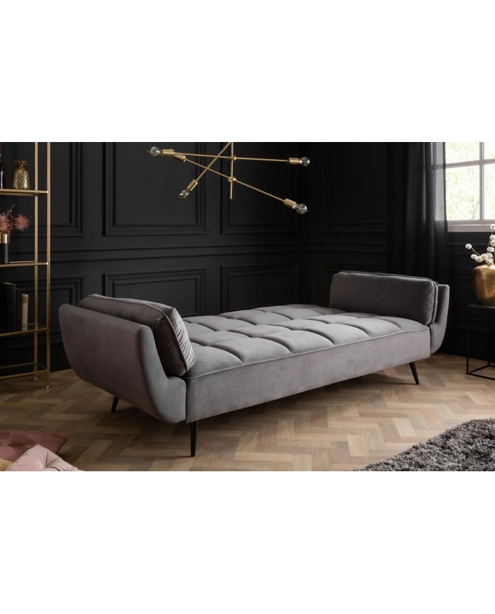 Canapé-Lit Convertible TITAN 215 cm – Tissu Velours Gris avec Accoudoirs – Sofa Design et Confortable
