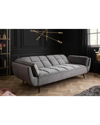 Canapé-Lit Convertible TITAN 215 cm – Tissu Velours Gris avec Accoudoirs – Sofa Design et Confortable