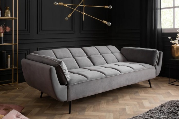 Canapé-Lit Convertible TITAN 215 cm – Tissu Velours Gris avec Accoudoirs – Sofa Design et Confortable