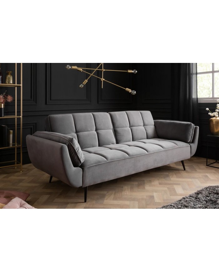 Canapé-Lit Convertible TITAN 215 cm – Tissu Velours Gris avec Accoudoirs – Sofa Design et Confortable
