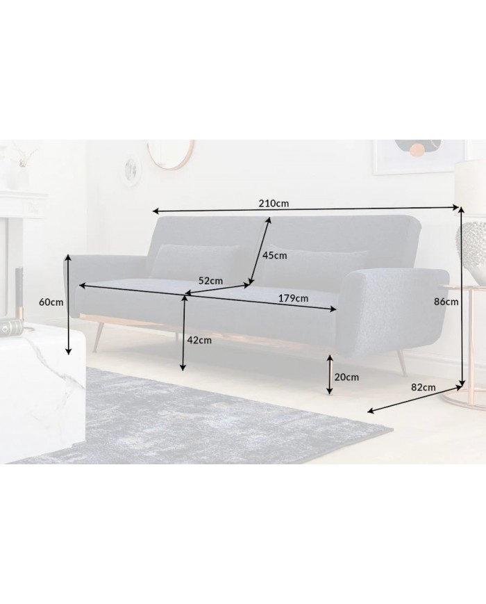 Canapé-Lit COSYLINE 210 cm – Tissu Texturé Bleu  Sofa Convertible Design et Confortable