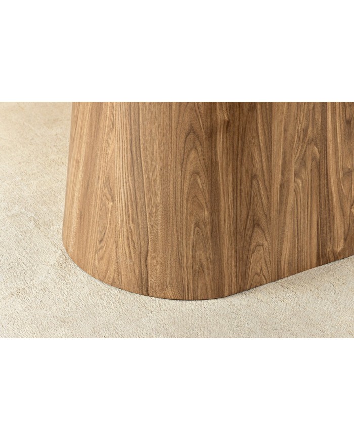 Table à manger design Marbella 200 cm – Plateau céramique effet marbre gris, pied bois noyer, forme ovale