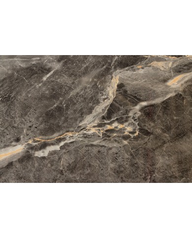 Table à manger design Marbella 200 cm – Plateau céramique effet marbre gris, pied bois noyer, forme ovale