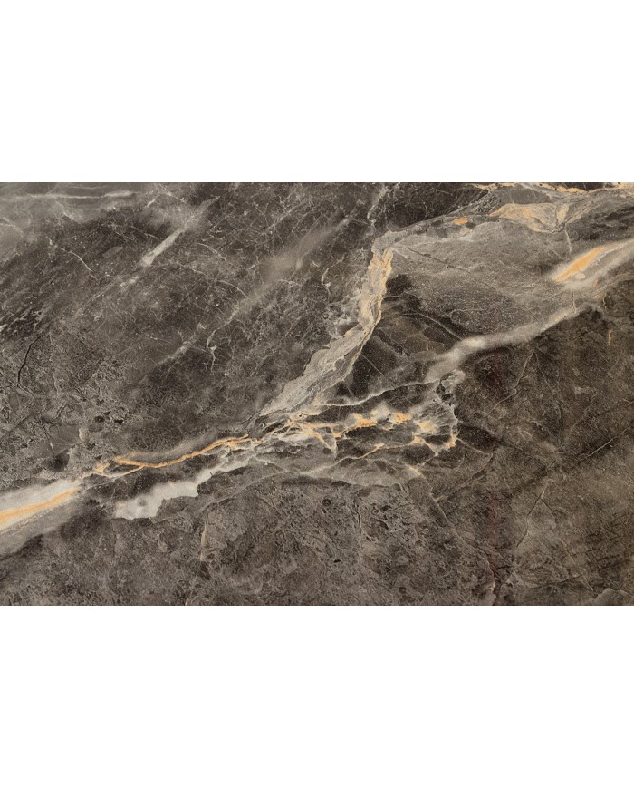 Table à manger design Marbella 200 cm – Plateau céramique effet marbre gris, pied bois noyer, forme ovale