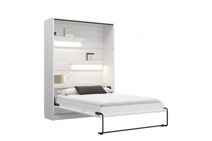 Armoire lit escamotable relevable vertical 120x200 cm blanc brillant DELUXE