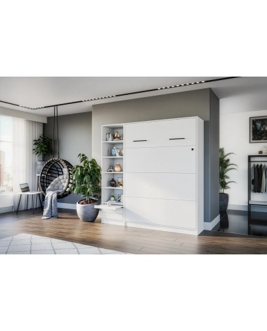 Armoire lit escamotable relevable vertical 120x200 cm blanc brillant DELUXE