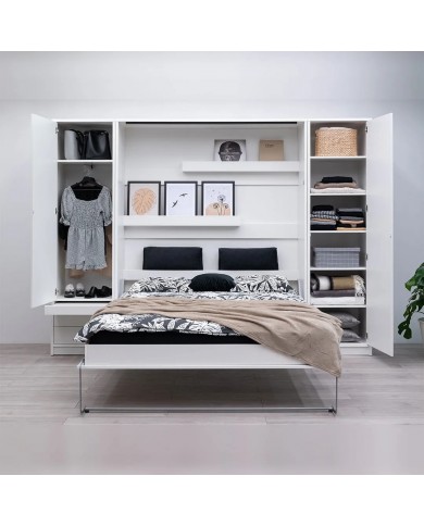 Armoire lit escamotable relevable vertical 120x200 cm blanc brillant DELUXE