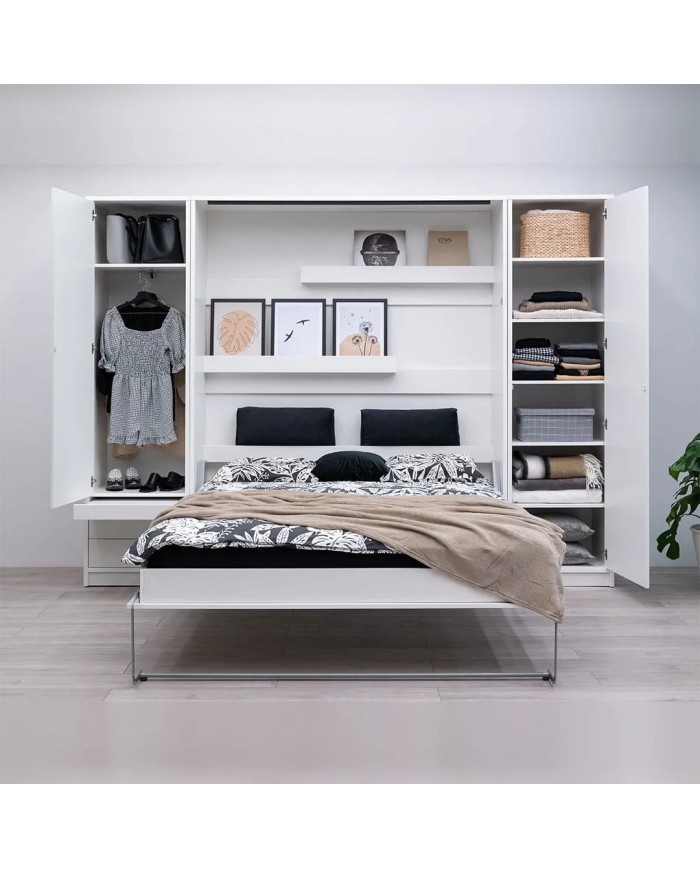 Armoire lit escamotable relevable vertical 120x200 cm blanc brillant DELUXE