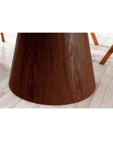 Table à manger ronde 120 cm MARBELLA – Bois de noyer & plateau céramique effet marbre blanc