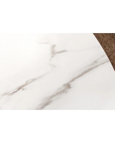 Table à manger ronde 120 cm MARBELLA – Bois de noyer & plateau céramique effet marbre blanc